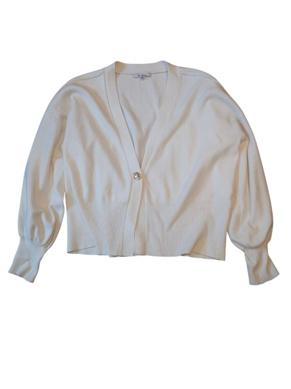 Vita Milano Womens White Ribbed Knit Cardigan Sweater With Single Button Closure
